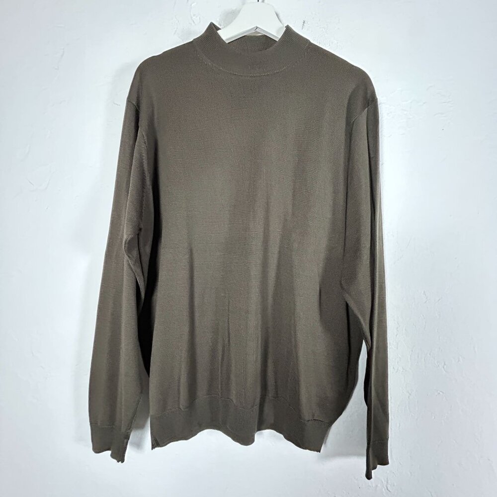 Patrick James Signature Mens Silk Mock Neck Sweater Large Olive Green Pullover
